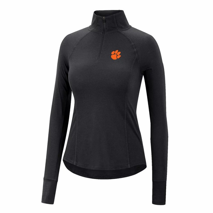 Clothing * | Women'S Colosseum Black Clemson Tigers Core Quinn Raglan Quarter-Zip Top