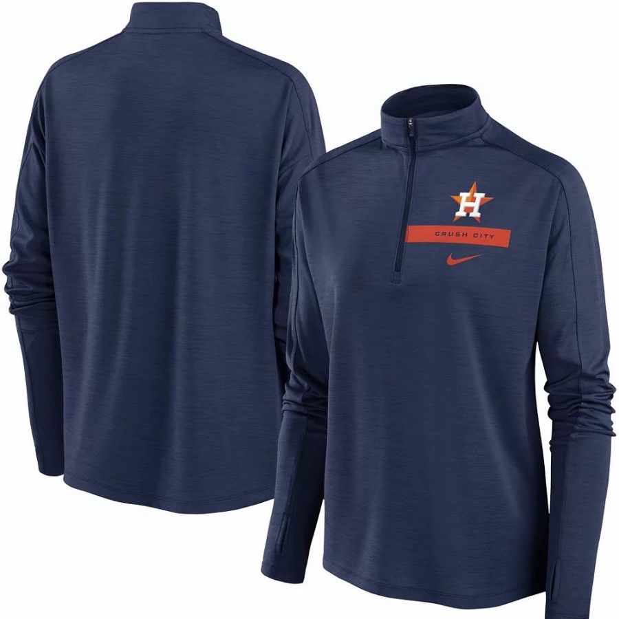 Clothing * | Women'S Nike Navy Houston Astros Primetime Local Touch Pacer Quarter-Zip Top