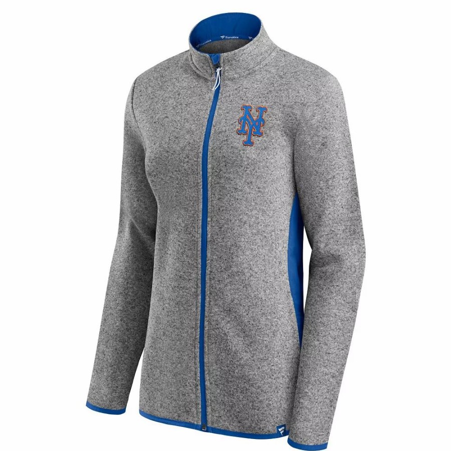 Clothing * | Women'S Fanatics Branded Heathered Charcoal New York Mets Primary Logo Fleece Full-Zip Jacket