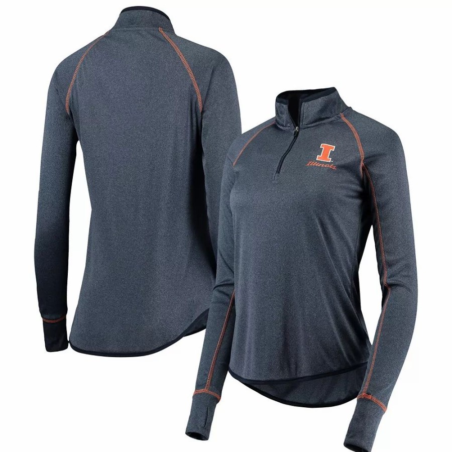 Clothing * | Women'S Colosseum Navy Illinois Fighting Illini Stingray Raglan Quarter-Zip Top