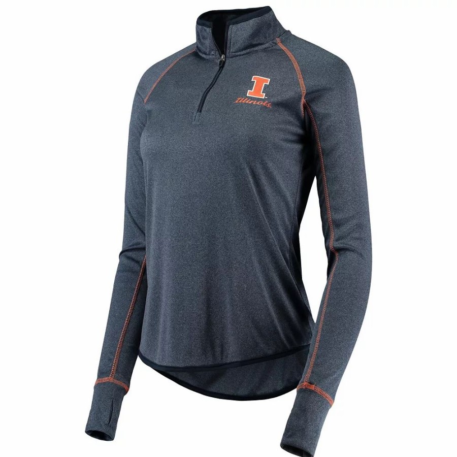 Clothing * | Women'S Colosseum Navy Illinois Fighting Illini Stingray Raglan Quarter-Zip Top