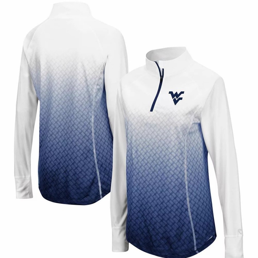 Clothing * | Women'S Colosseum Navy West Virginia Mountaineers Magic Ombre Quarter-Zip Raglan Jacket