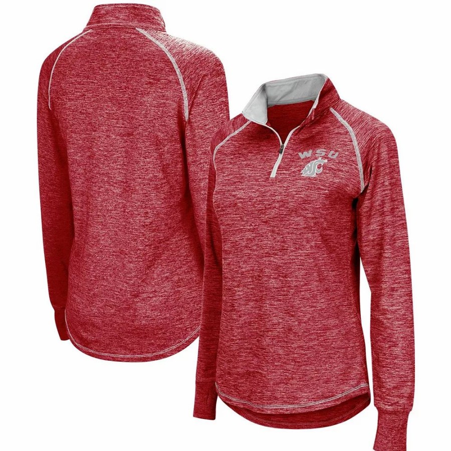 Clothing * | Women'S Colosseum Crimson Washington State Cougars Bikram Quarter-Zip Pullover Jacket