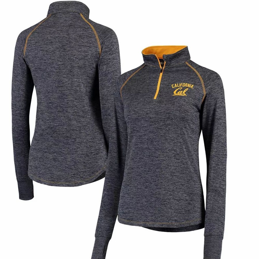 Clothing * | Women'S Colosseum Heathered Navy Cal Bears Bikram Raglan Quarter-Zip Jacket