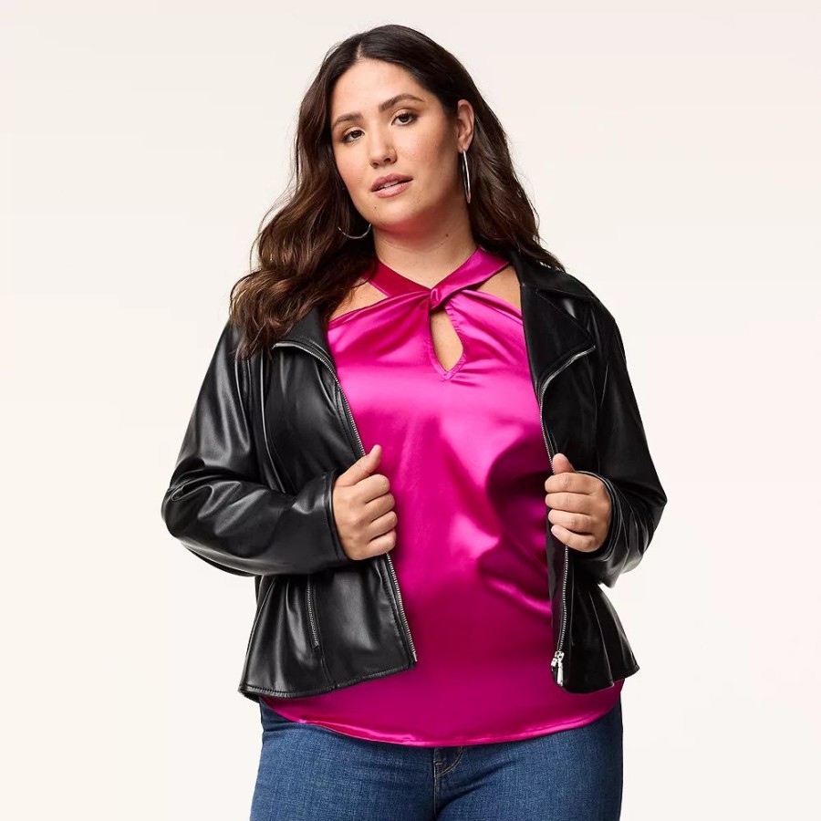 Clothing * | Plus Size Intempo Faux-Leather Biker Jacket