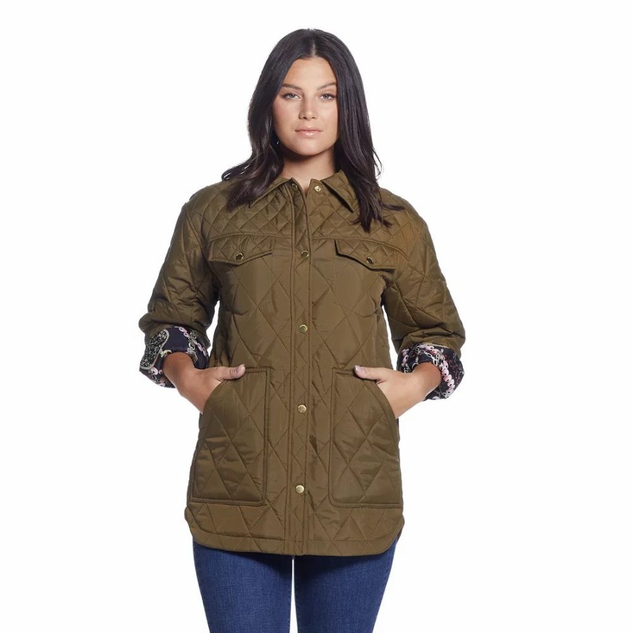 Clothing * | Women'S Weathercast Print Lining Quilted Shacket