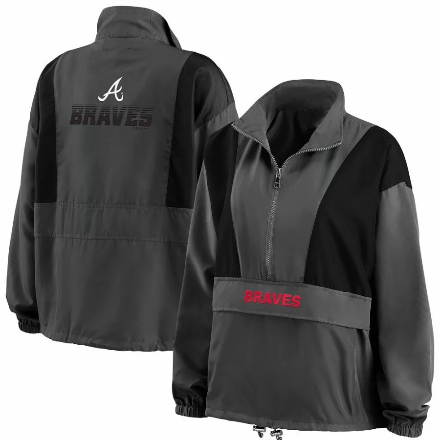 Clothing * | Women'S Wear By Erin Andrews Charcoal Atlanta Braves Packable Half-Zip Jacket