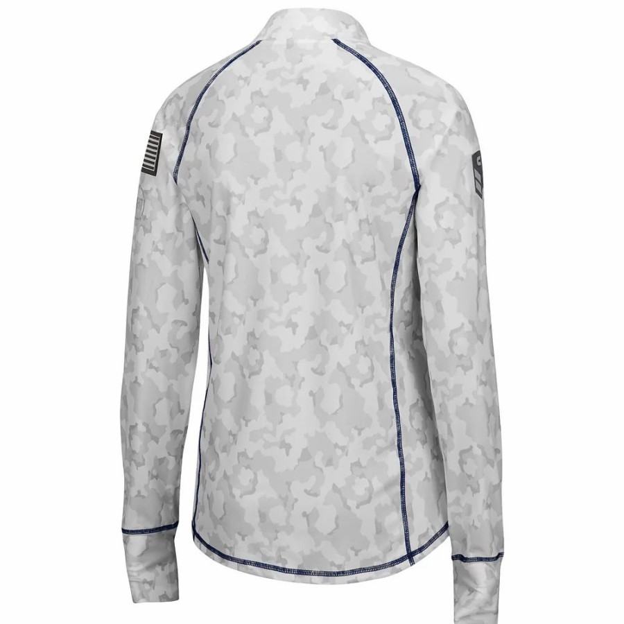 Clothing * | Women'S Colosseum White Navy Midshipmen Oht Military Appreciation Officer Arctic Camo 1/4-Zip Jacket