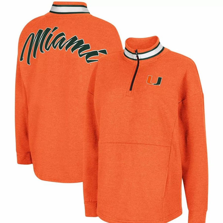 Clothing * | Women'S Colosseum Orange Miami Hurricanes Alice 2-Hit Fleece Quarter-Zip Jacket