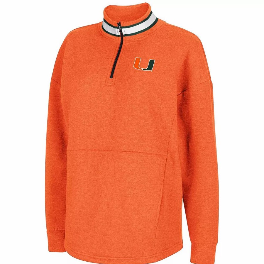 Clothing * | Women'S Colosseum Orange Miami Hurricanes Alice 2-Hit Fleece Quarter-Zip Jacket