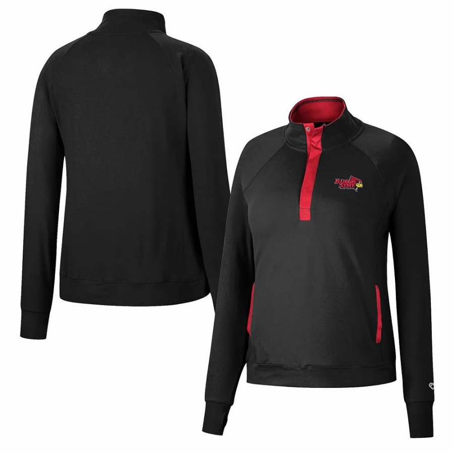 Clothing * | Women'S Colosseum Black Illinois State Redbirds Kipling Raglan Quarter-Snap Top