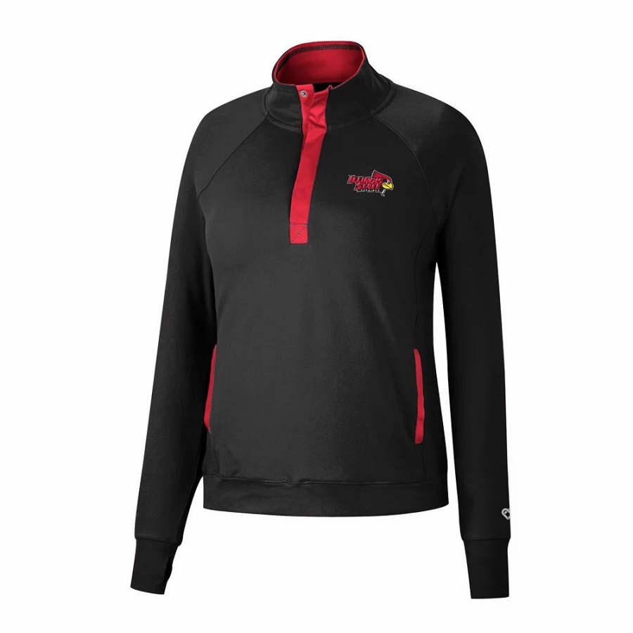 Clothing * | Women'S Colosseum Black Illinois State Redbirds Kipling Raglan Quarter-Snap Top