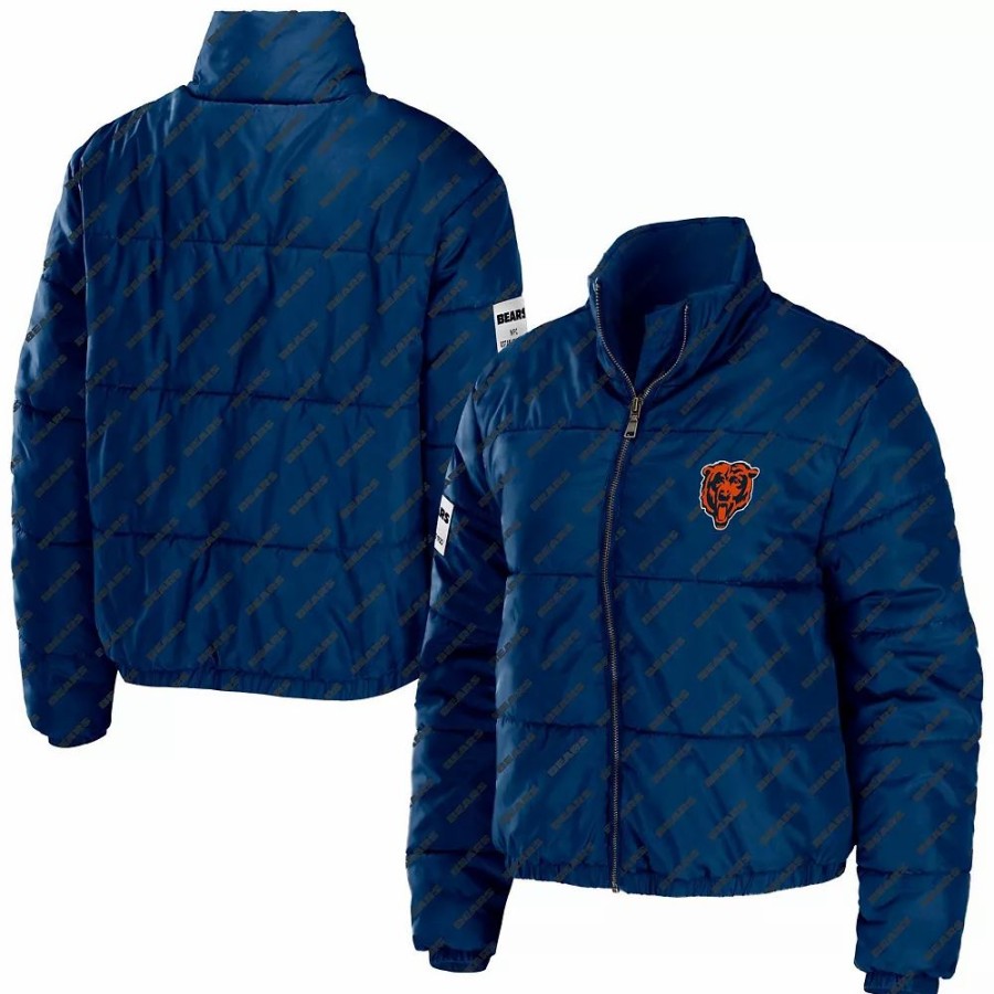 Clothing * | Women'S Wear By Erin Andrews Navy Chicago Bears Puffer Full-Zip Jacket