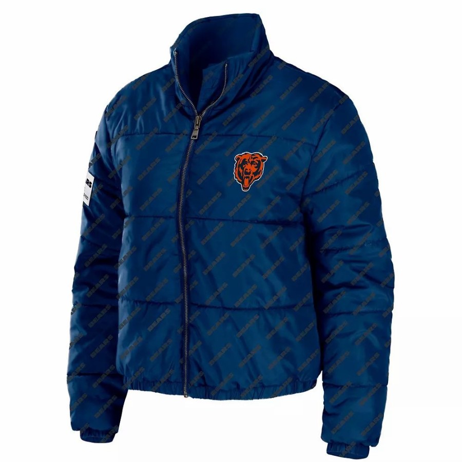 Clothing * | Women'S Wear By Erin Andrews Navy Chicago Bears Puffer Full-Zip Jacket