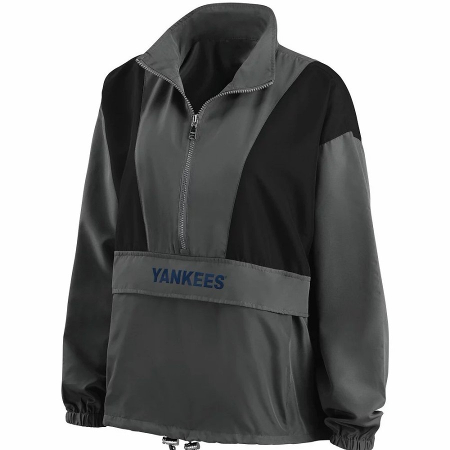 Clothing * | Women'S Wear By Erin Andrews Charcoal New York Yankees Packable Half-Zip Jacket