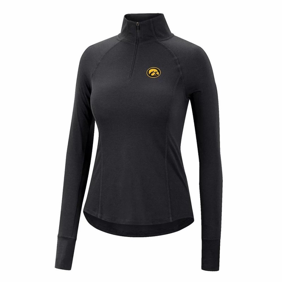 Clothing * | Women'S Colosseum Black Iowa Hawkeyes Core Quinn Raglan Quarter-Zip Top