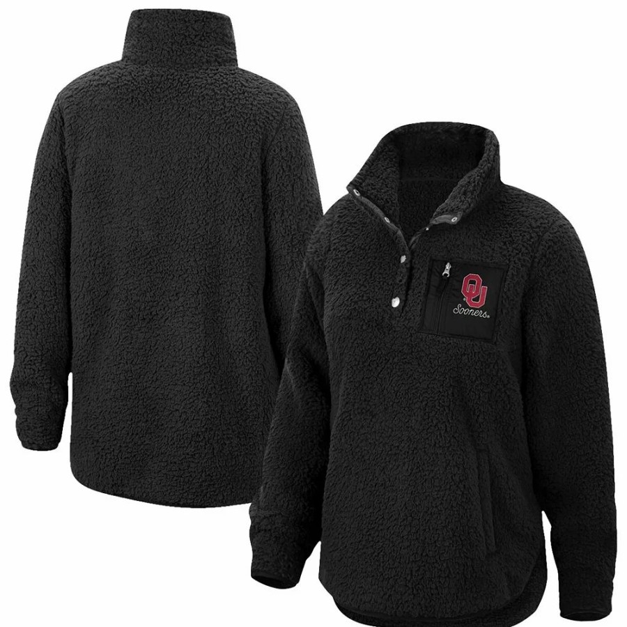 Clothing * | Women'S Top Of The World Black Oklahoma Sooners Sierra Sherpa Quarter-Snap Jacket