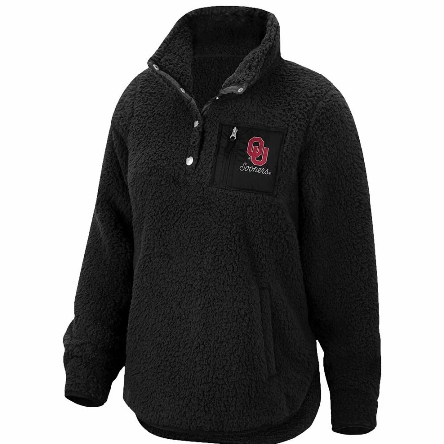 Clothing * | Women'S Top Of The World Black Oklahoma Sooners Sierra Sherpa Quarter-Snap Jacket