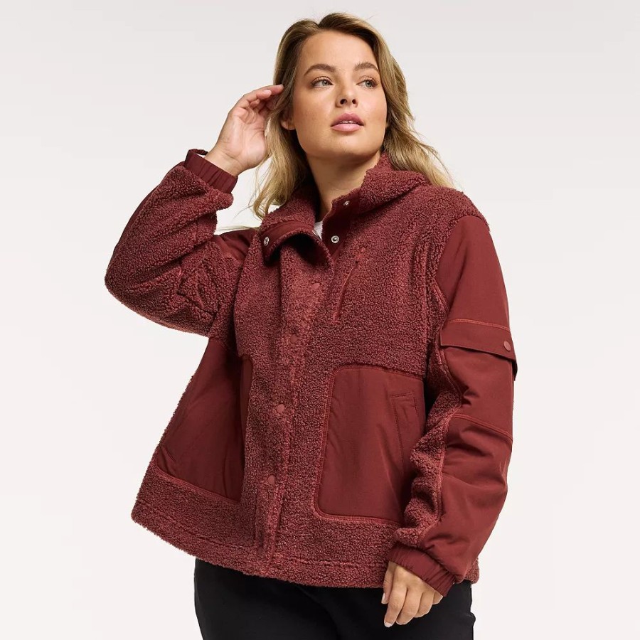 Clothing * | Plus Size Flx Boucle Mixed-Media Jacket Chic Burgundy