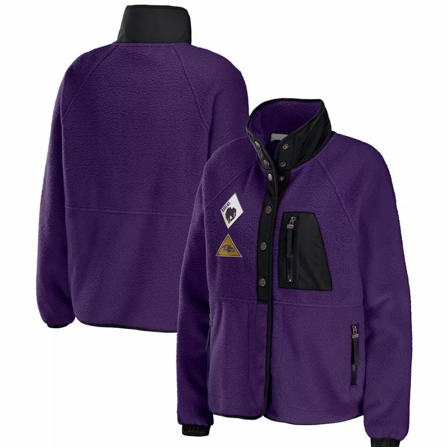 Clothing * | Women'S Wear By Erin Andrews Purple Baltimore Ravens Polar Fleece Raglan Full-Snap Jacket