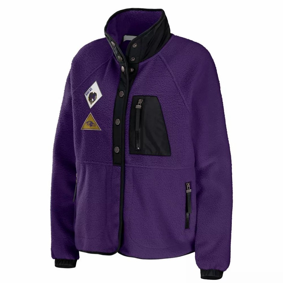 Clothing * | Women'S Wear By Erin Andrews Purple Baltimore Ravens Polar Fleece Raglan Full-Snap Jacket