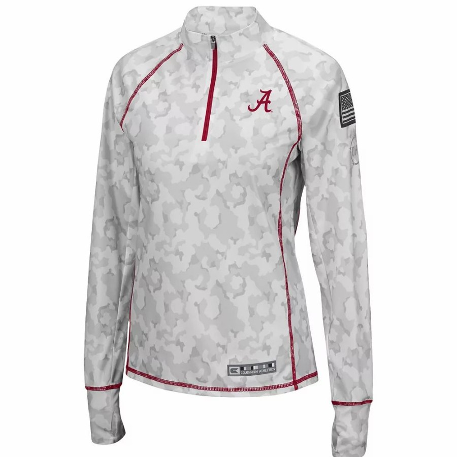 Clothing * | Women'S Colosseum White Alabama Crimson Tide Oht Military Appreciation Officer Arctic Camo 1/4-Zip Jacket