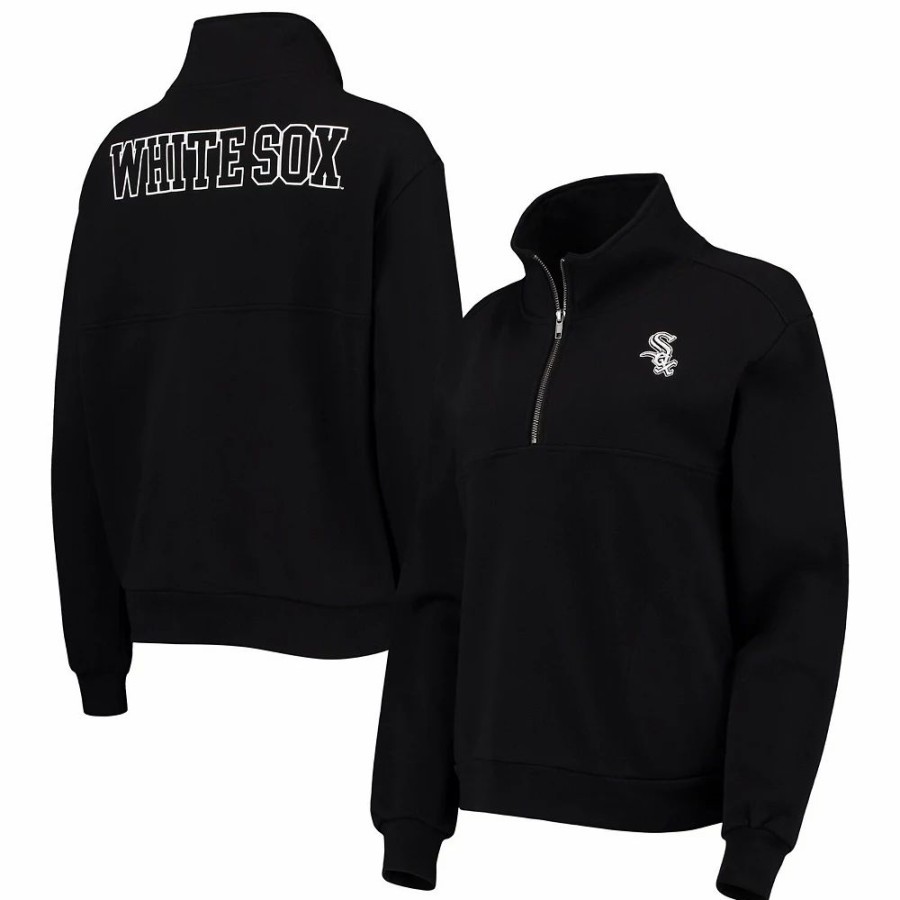 Clothing * | Women'S The Wild Collective Black Chicago White Sox Two-Hit Quarter-Zip Pullover Top