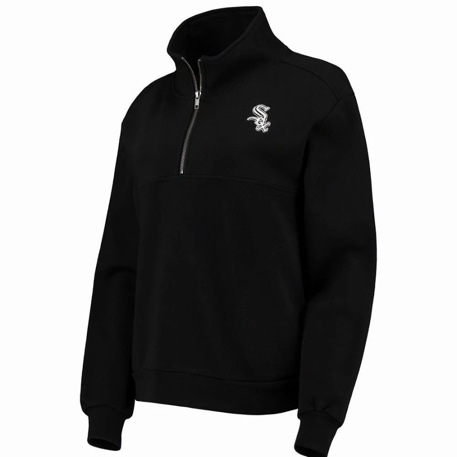 Clothing * | Women'S The Wild Collective Black Chicago White Sox Two-Hit Quarter-Zip Pullover Top