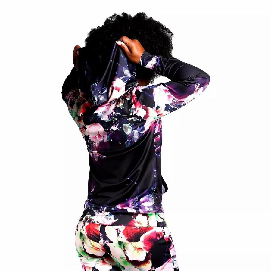 Clothing * | Poetic Justice Women'S Active Tricot Full Zip Hoodies Floral Print