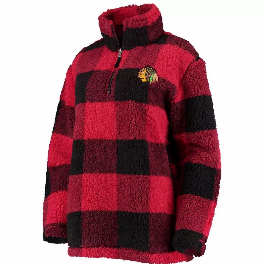 Clothing * | Women'S G-Iii 4Her By Carl Banks Red/Black Chicago Blackhawks Plaid Sherpa Quarter-Zip Jacket