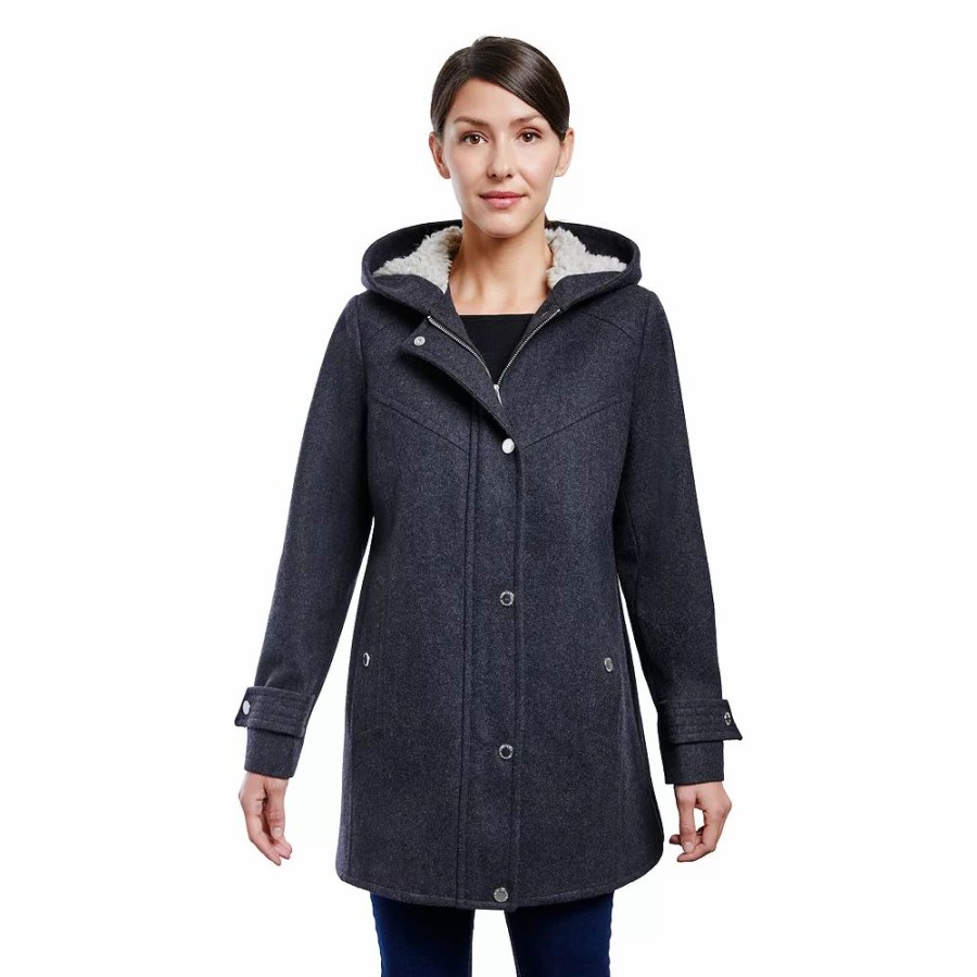 Clothing * | Women'S London Fog Faux-Sherpa Hood Wool-Blend Coat