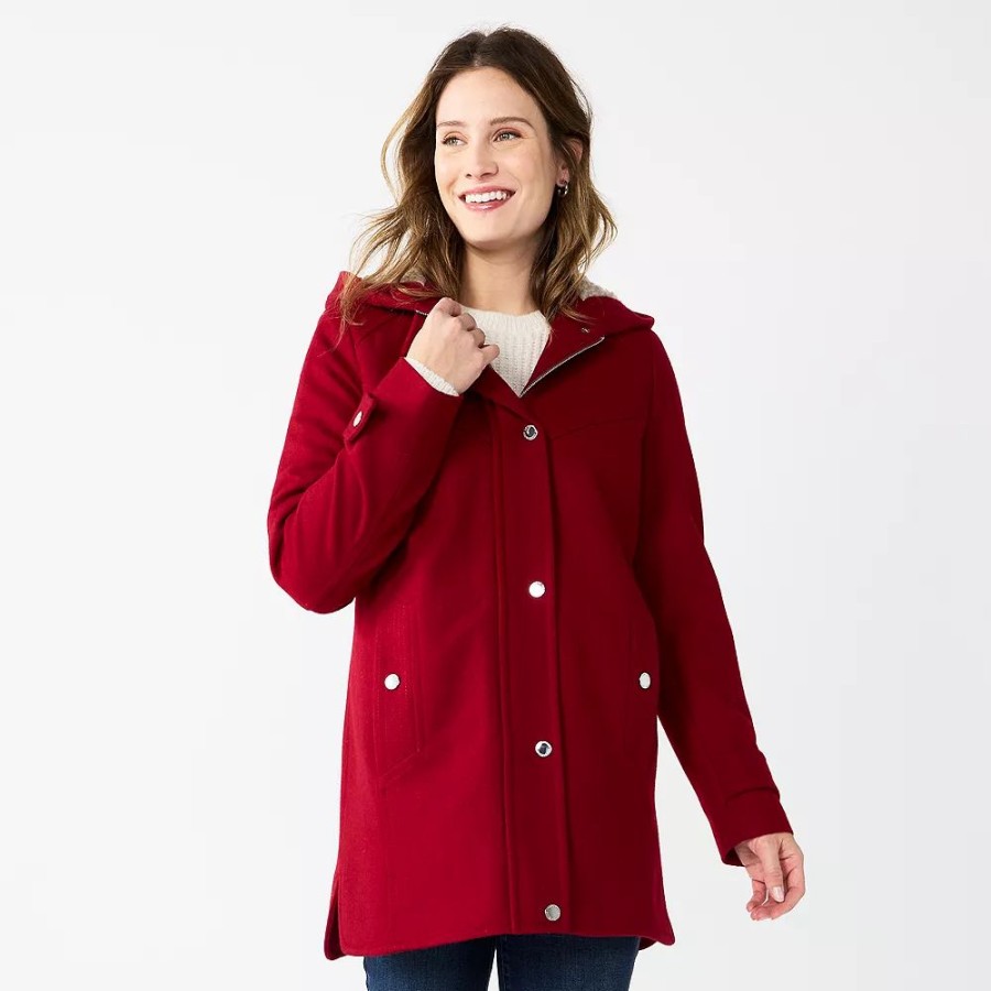 Clothing * | Women'S London Fog Faux-Sherpa Hood Wool-Blend Coat