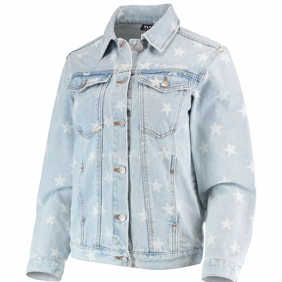 Clothing * | Women'S The Wild Collective Los Angeles Dodgers Allover Print Button-Up Denim Jacket