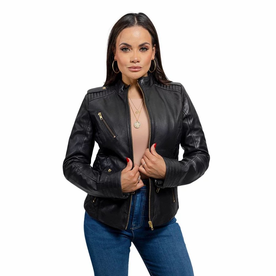 Clothing * | Women'S Whet Blu Madelin Quilted Moto Leather Jacket