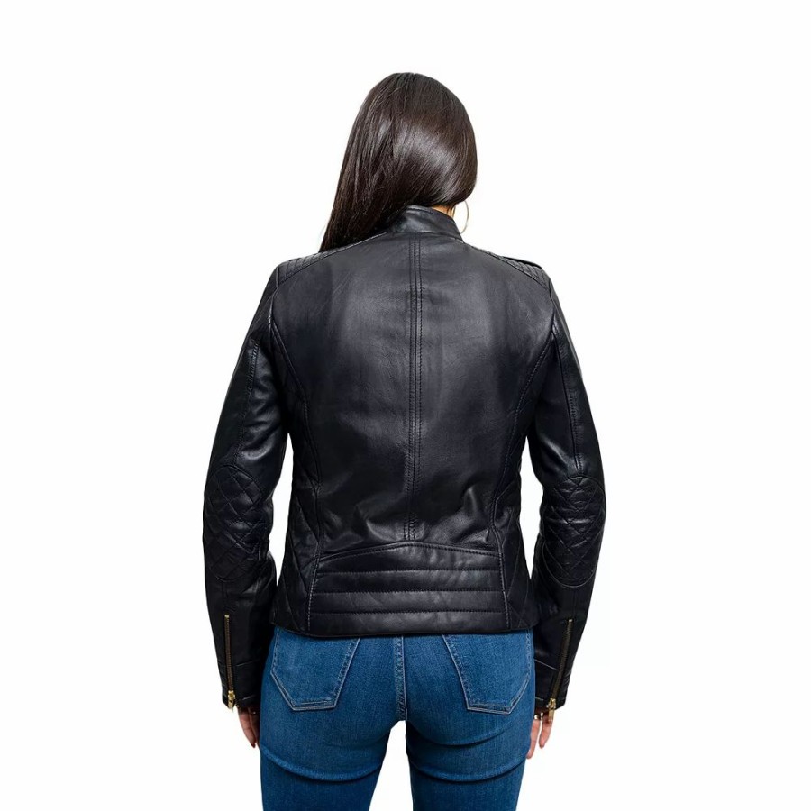 Clothing * | Women'S Whet Blu Madelin Quilted Moto Leather Jacket