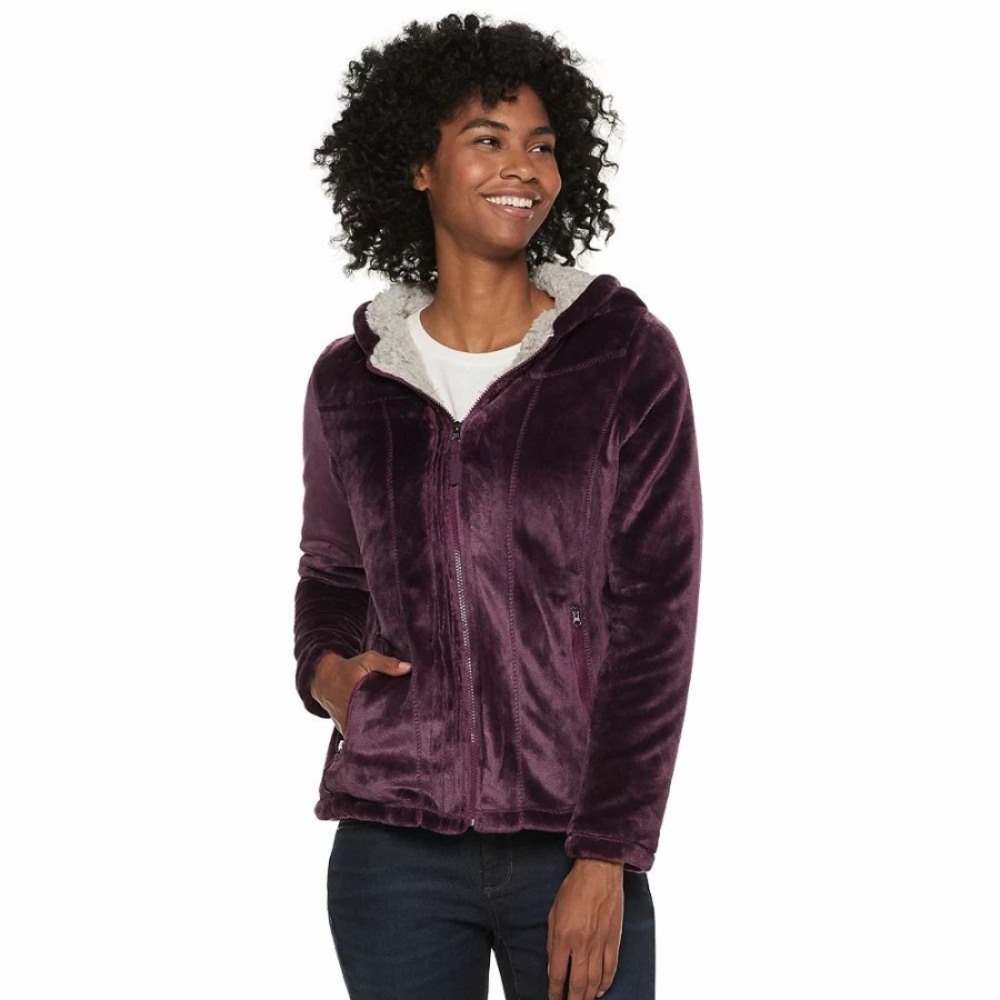 Clothing * | Women'S Weathercast Hooded Fleece Jacket Eggplant