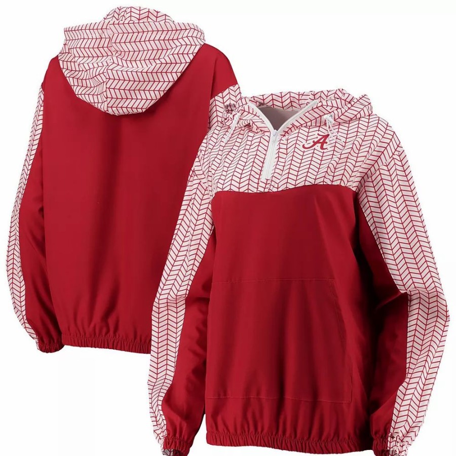 Clothing * | Women'S Zoozatz Crimson Alabama Crimson Tide Chevron Swishy Quarter-Zip Hoodie Jacket