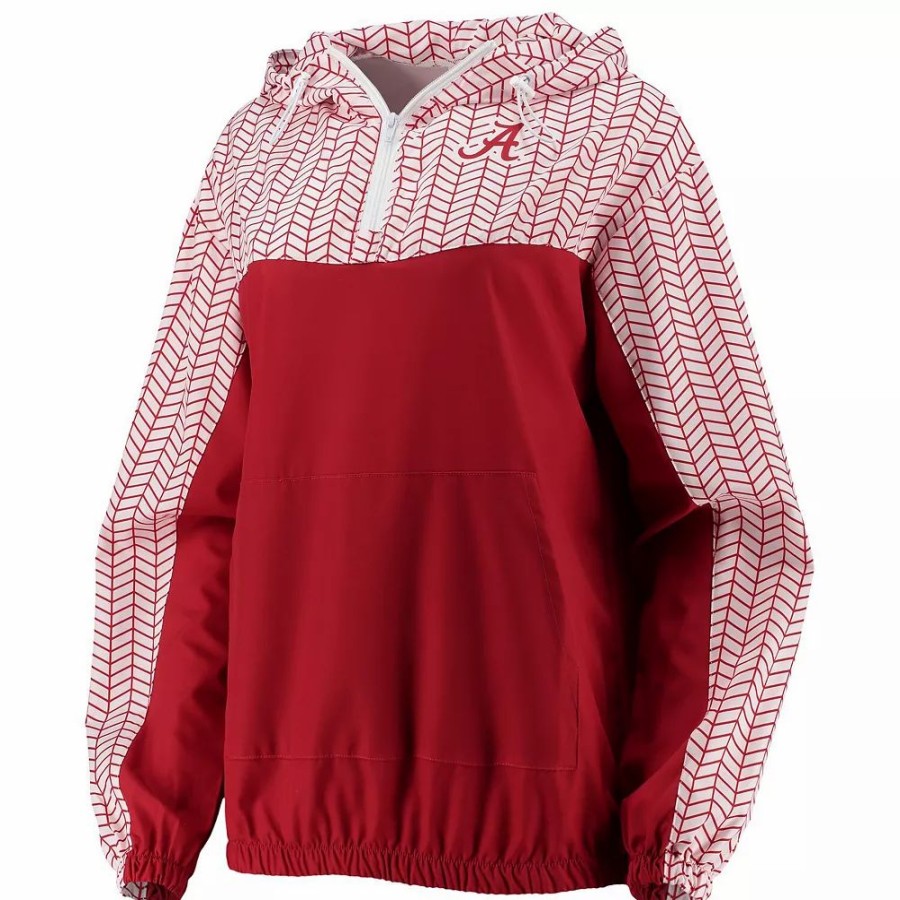 Clothing * | Women'S Zoozatz Crimson Alabama Crimson Tide Chevron Swishy Quarter-Zip Hoodie Jacket