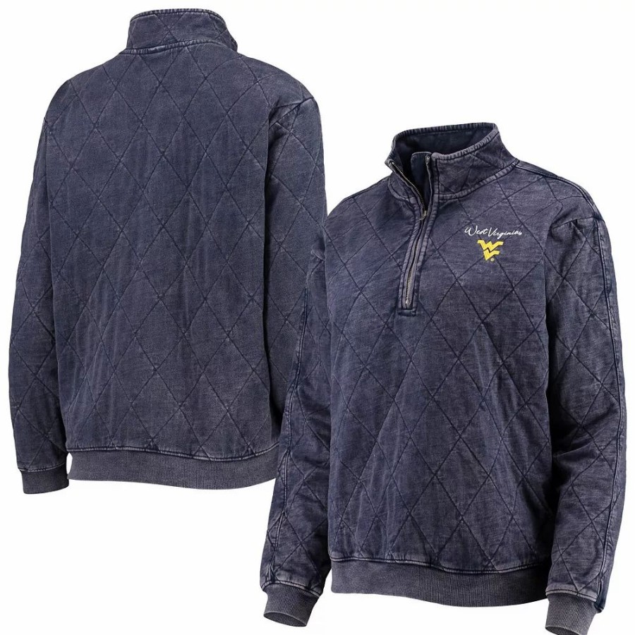 Clothing * | Women'S Gameday Couture Navy West Virginia Mountaineers Unstoppable Chic Quilted Quarter-Zip Jacket