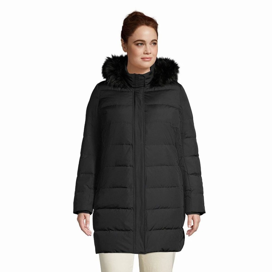 Clothing * | Plus Size Petite Lands' End Down Fill Hooded Long Coat