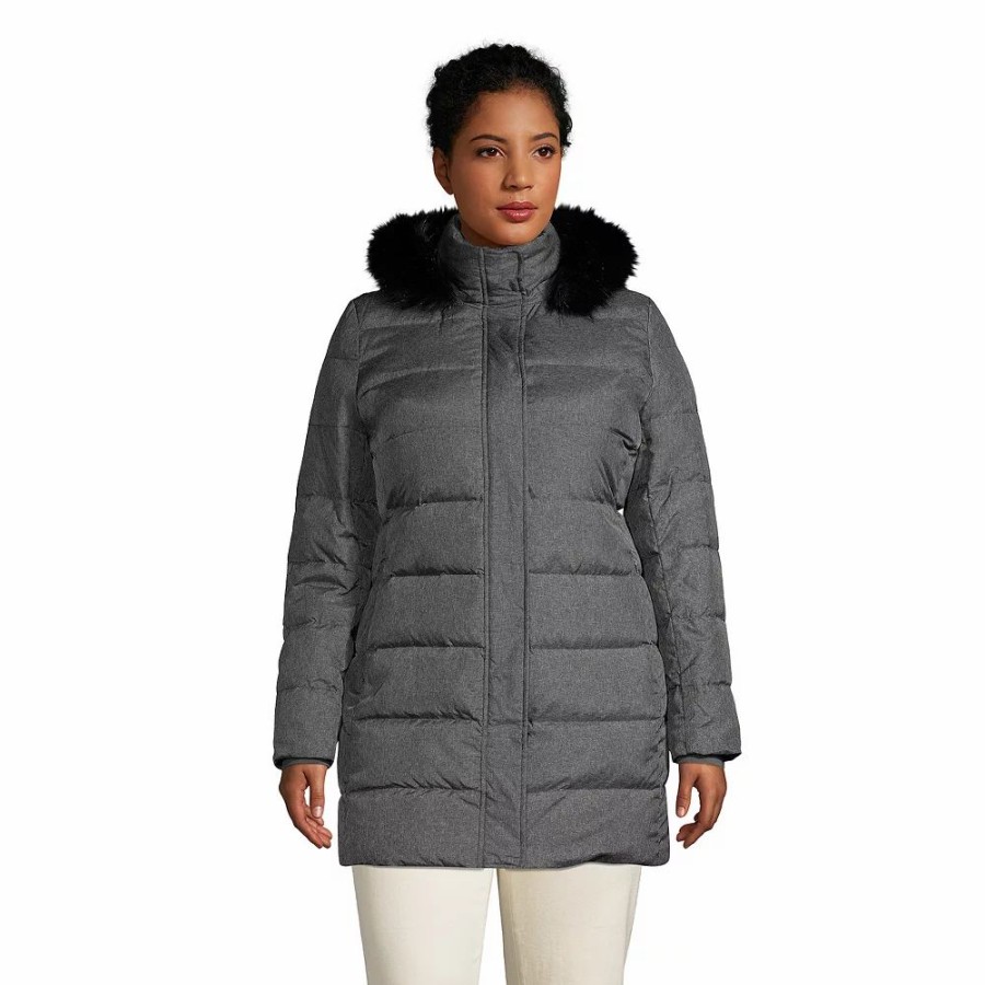 Clothing * | Plus Size Petite Lands' End Down Fill Hooded Long Coat