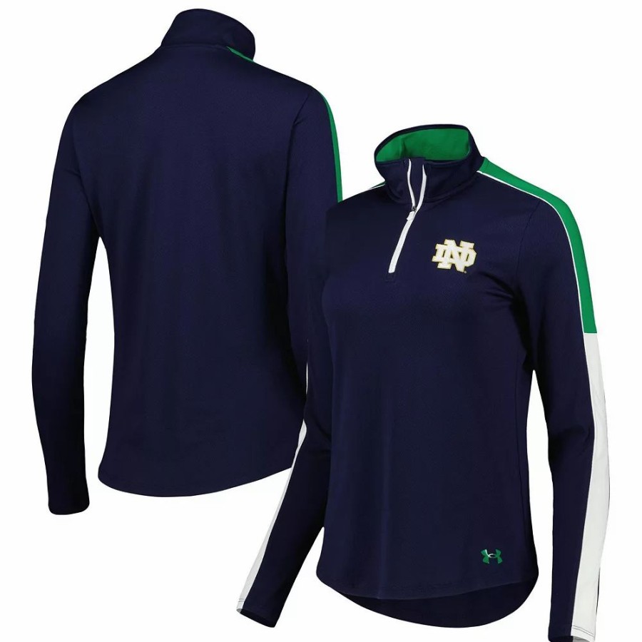 Clothing * | Women'S Under Armour Navy Notre Dame Fighting Irish Team Tech Mesh Performance Quarter-Zip Jacket