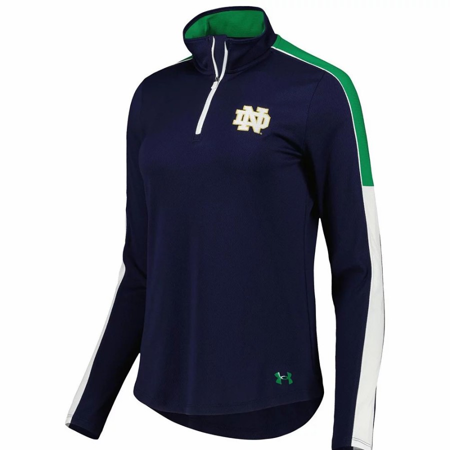 Clothing * | Women'S Under Armour Navy Notre Dame Fighting Irish Team Tech Mesh Performance Quarter-Zip Jacket