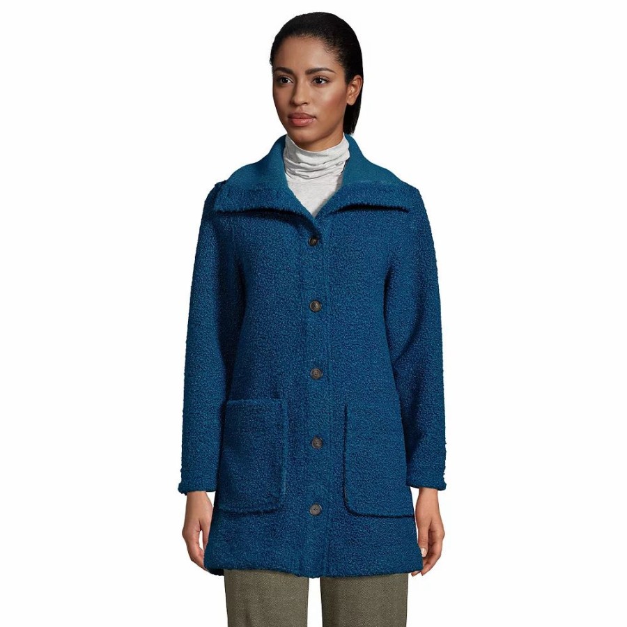 Clothing * | Women'S Lands' End Cozy Teddy-Bear Fleece Coat