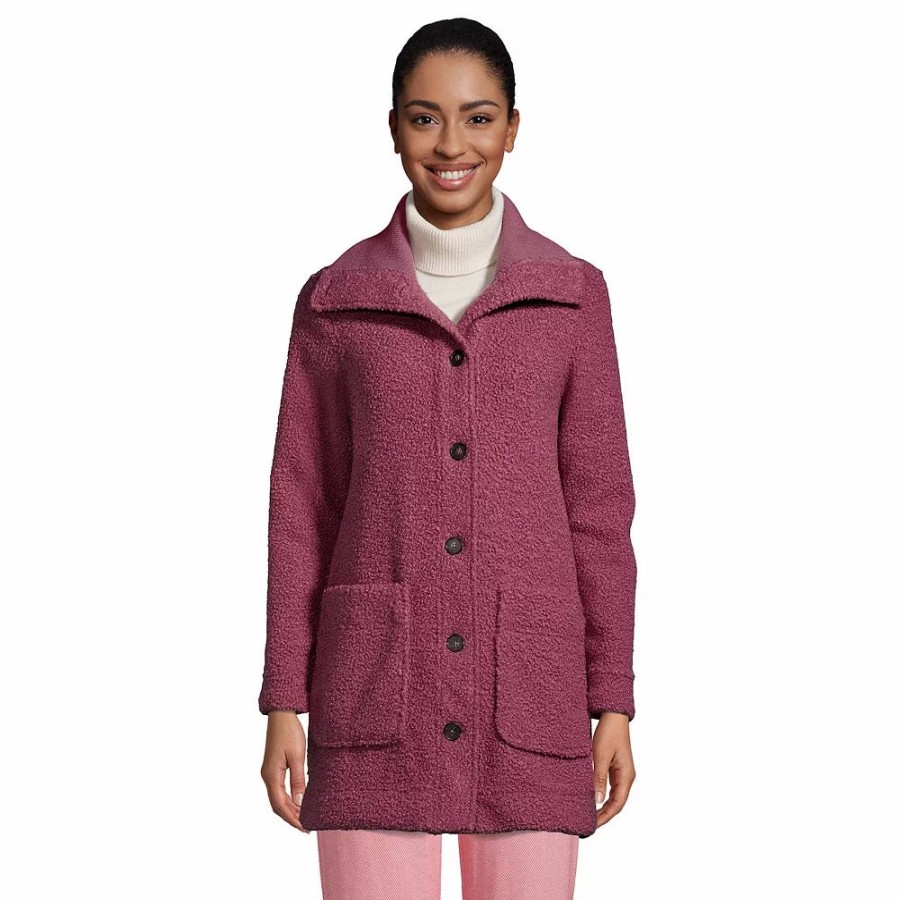 Clothing * | Women'S Lands' End Cozy Teddy-Bear Fleece Coat