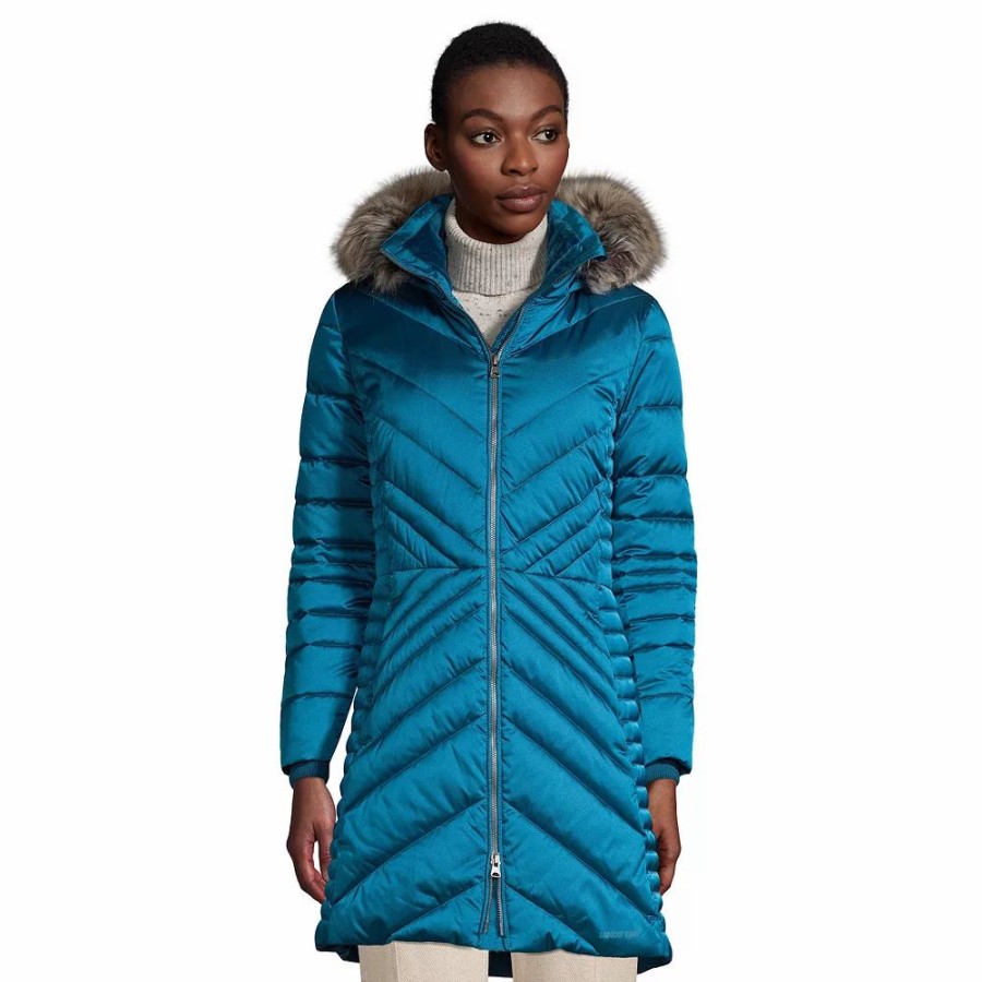 Clothing * | Petite Lands' End Faux-Fur Hood Insulated Plush-Lined Winter Coat