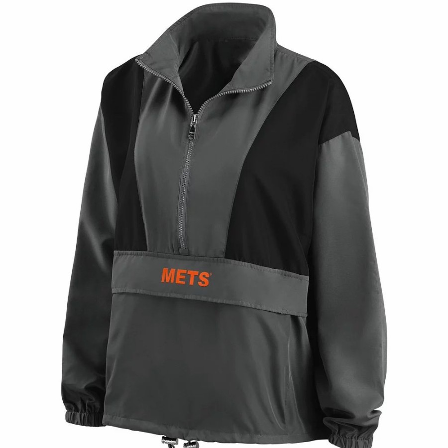 Clothing * | Women'S Wear By Erin Andrews Charcoal New York Mets Packable Half-Zip Jacket