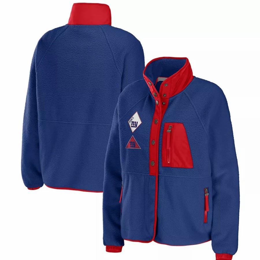 Clothing * | Women'S Wear By Erin Andrews Royal New York Giants Polar Fleece Raglan Full-Snap Jacket