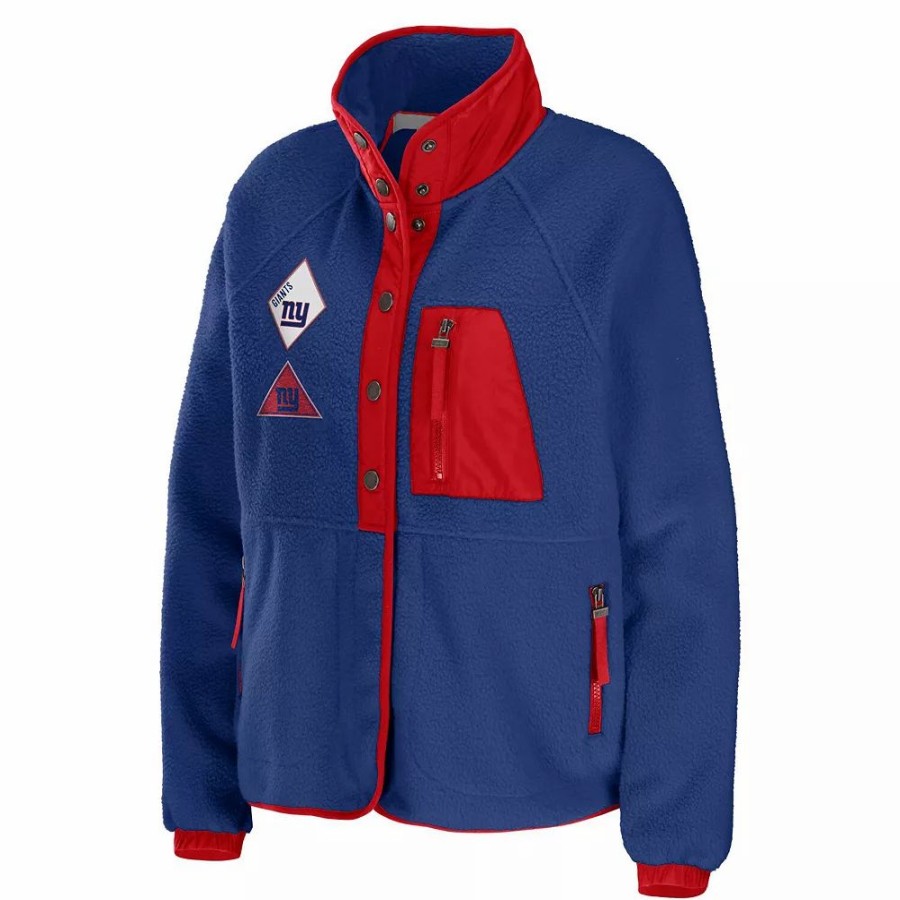 Clothing * | Women'S Wear By Erin Andrews Royal New York Giants Polar Fleece Raglan Full-Snap Jacket