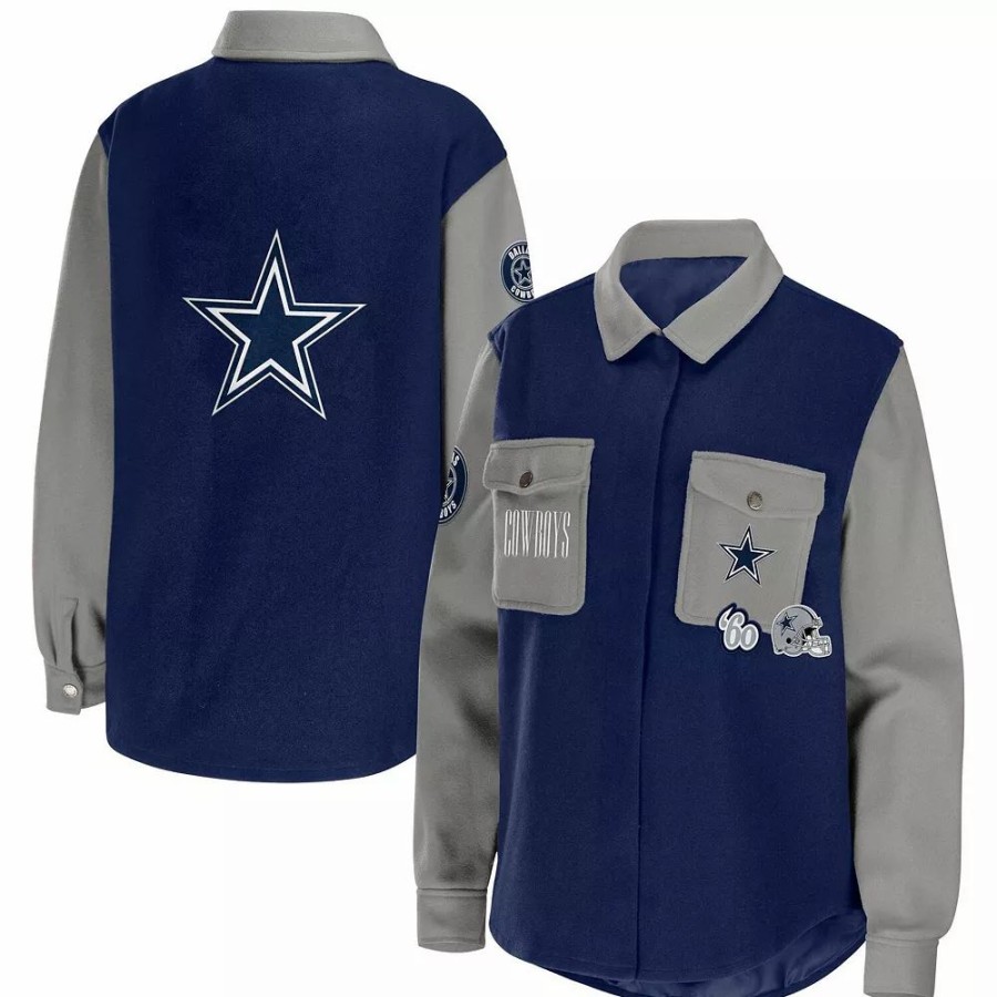 Clothing * | Women'S Wear By Erin Andrews Navy Dallas Cowboys Button-Up Shirt Jacket